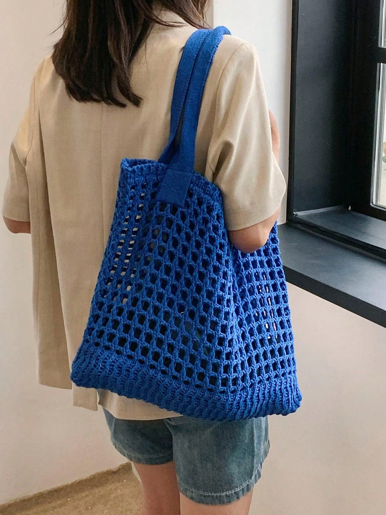 Полая вязаная сумка из полиэстера Vacation Khaki, королевский синий вязаная сумка чехол через плечо