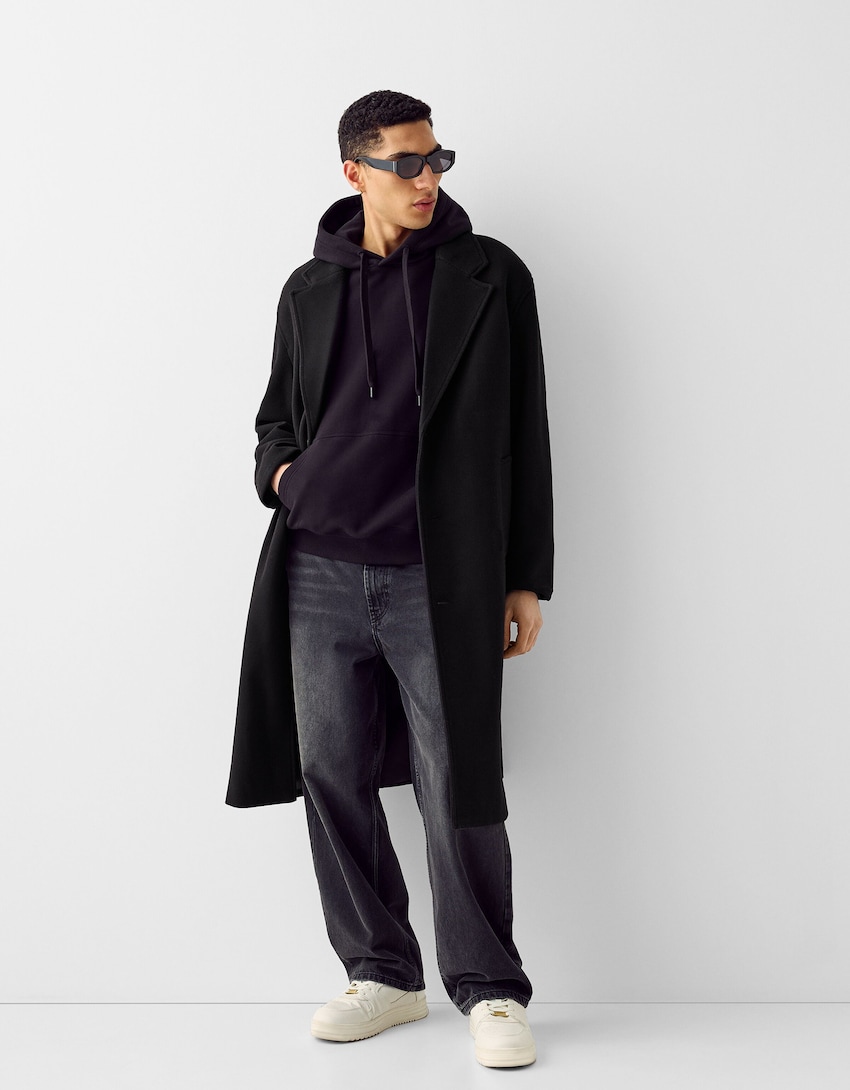 Пальто комфортного стиля Bershka, черный пальто сезон стиля размер 44р 164рост красный