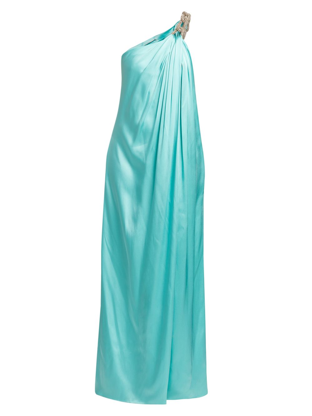 Атласное платье Falabella с драпировкой и кристаллами Stella McCartney, аква