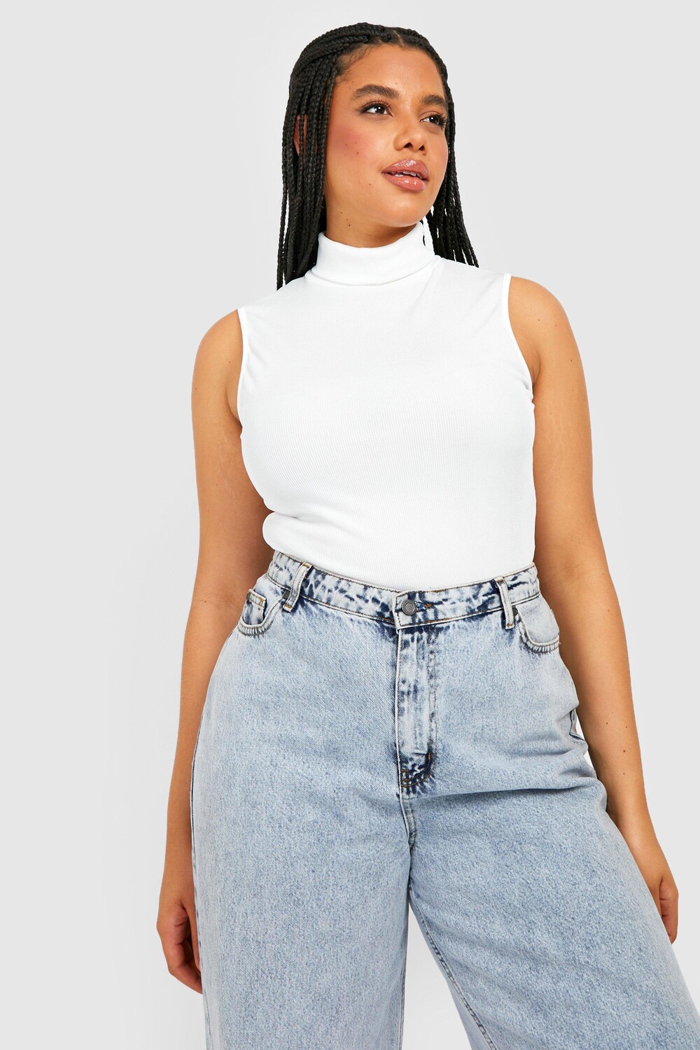 

Топ без рукав с вороткой в ребку plus Boohoo, кремовый
