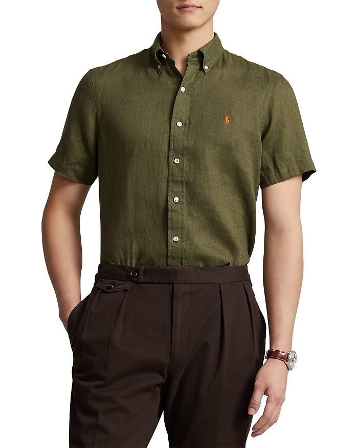 

Льняная рубашка классического кроя с короткими рукавами Polo Ralph Lauren