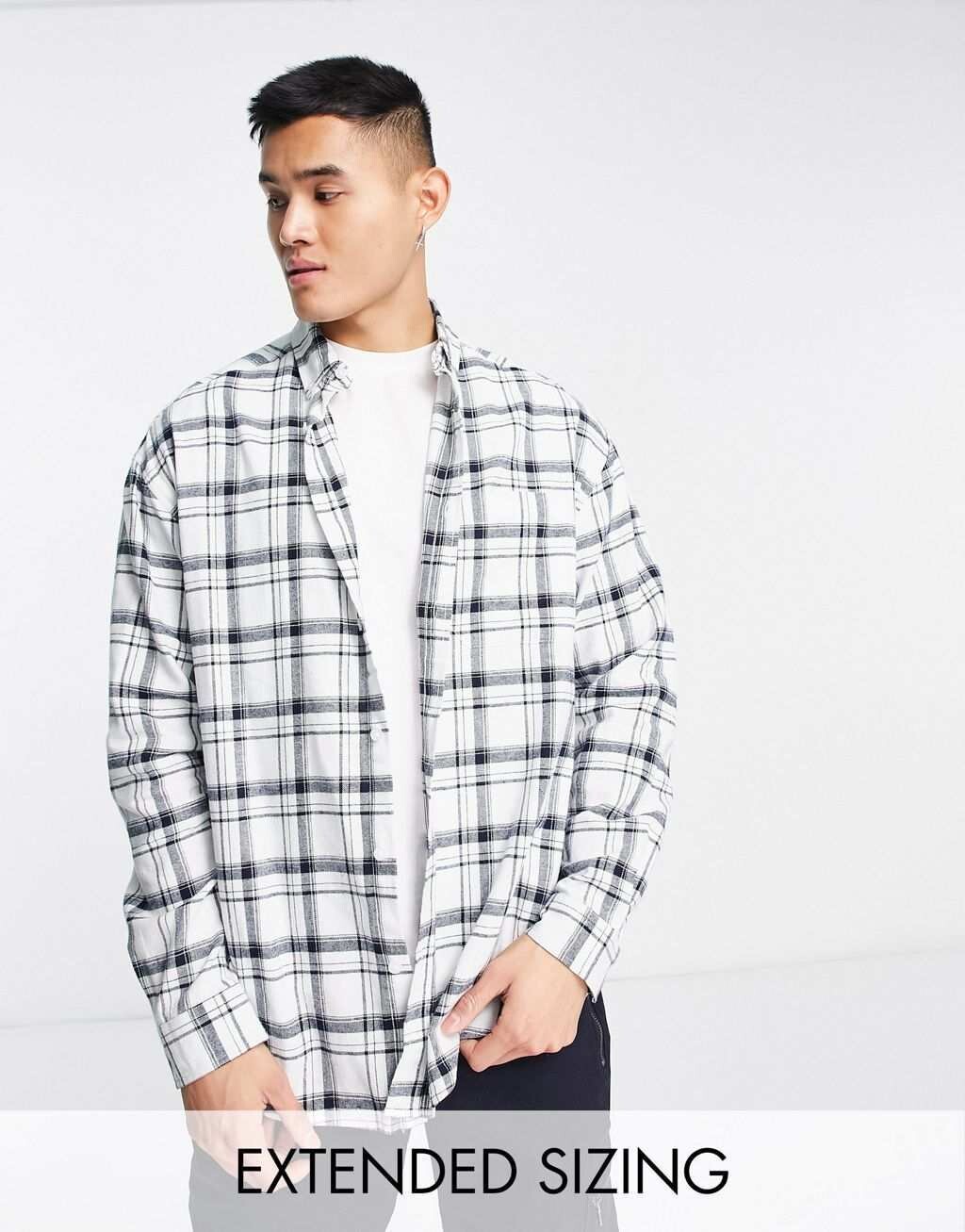 

Белая рубашка оверсайз в клетку в стиле 90-х годов ASOS DESIGN