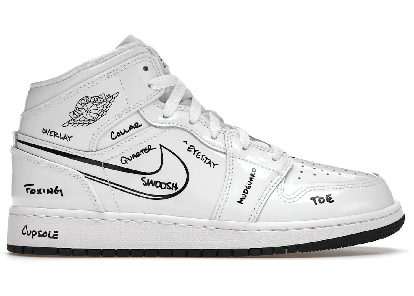 

Кроссовки подростковые Nike Air Jordan 1 Mid Schematic, белый / черный