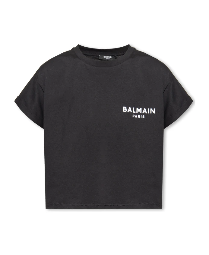 

Укороченная футболка с логотипом Balmain, черный