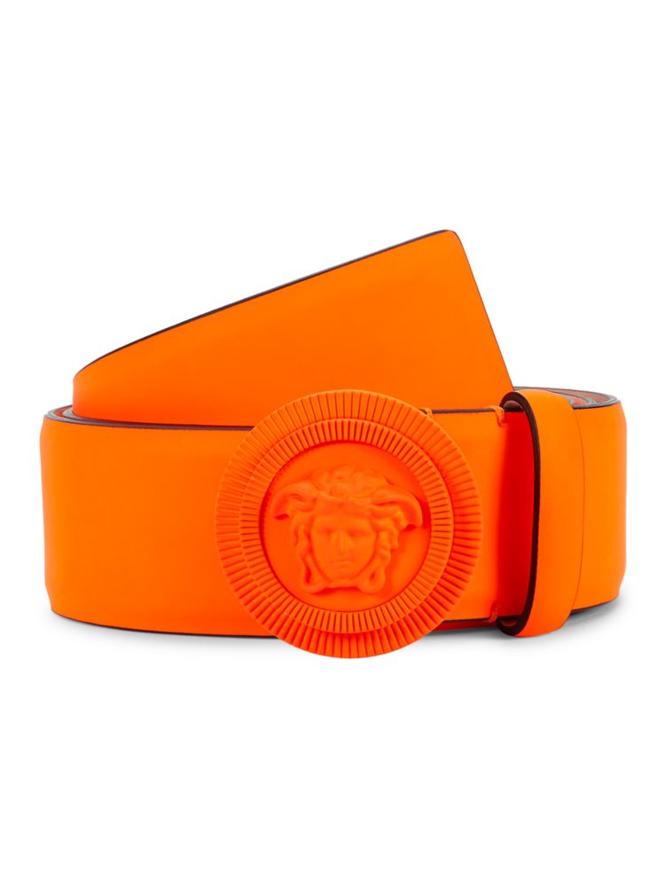 Кожаный ремень с головой Медузы Versace, оранжевый