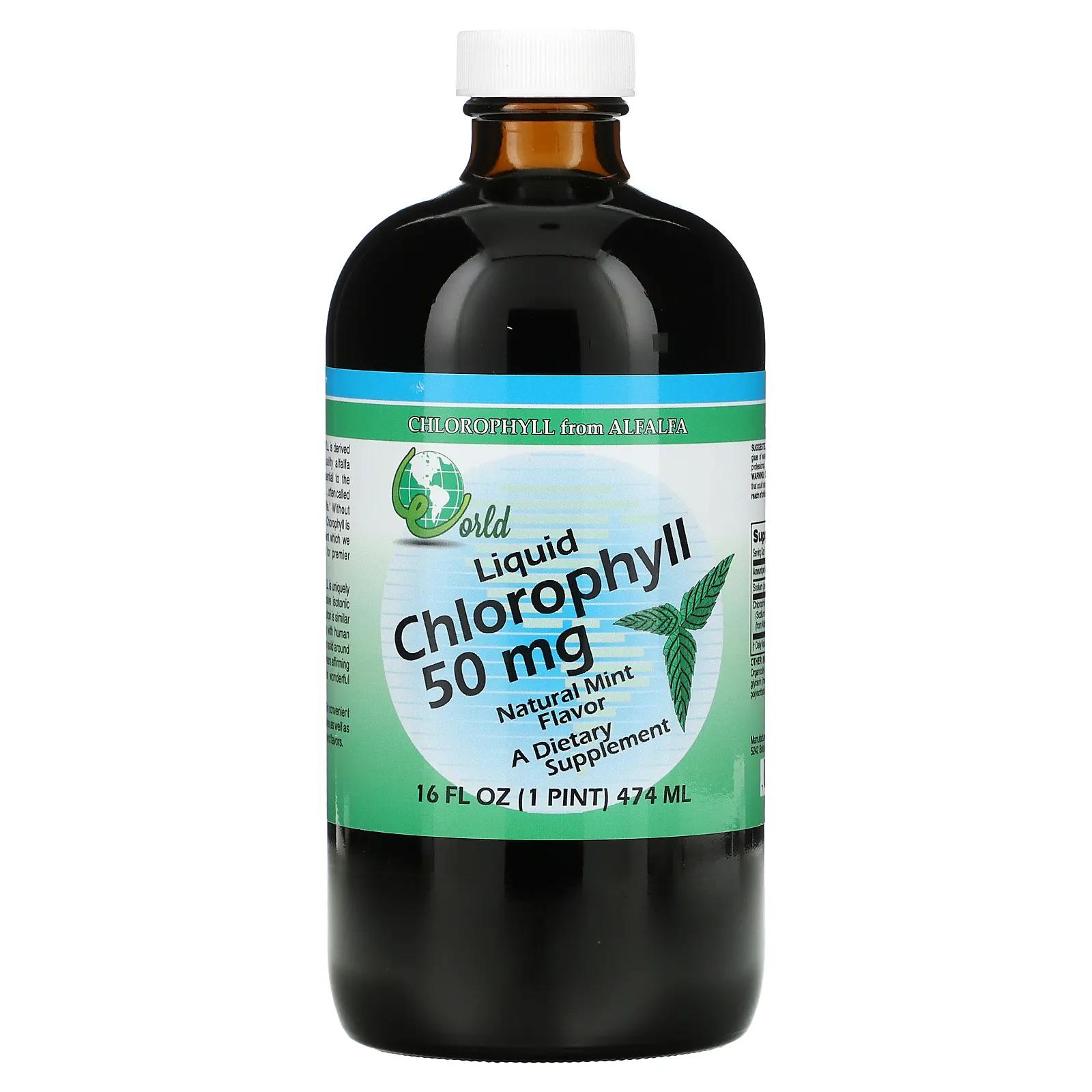 World Organic Жидкий хлорофилл натуральная мята 50 мг 16 жидких унций (474 мл)