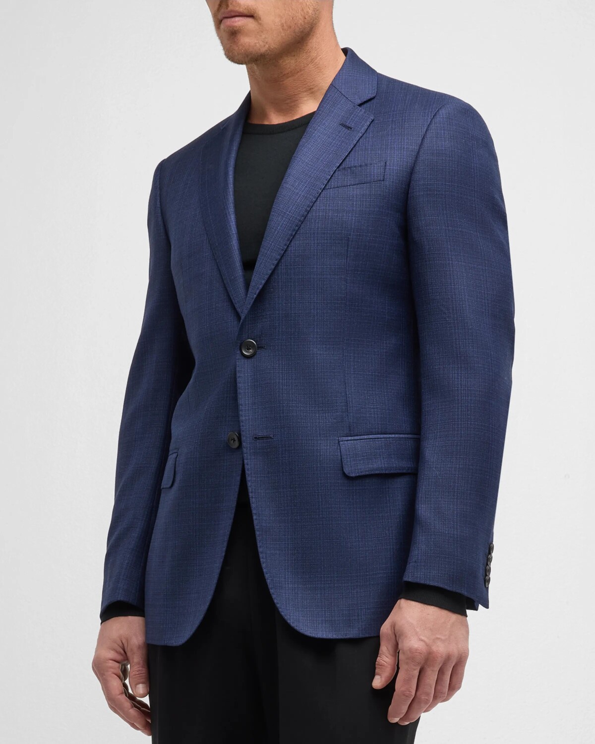 

Мужское шерстяное спортивное пальто с перекрестной штриховкой Emporio Armani, цвет Medium Blue