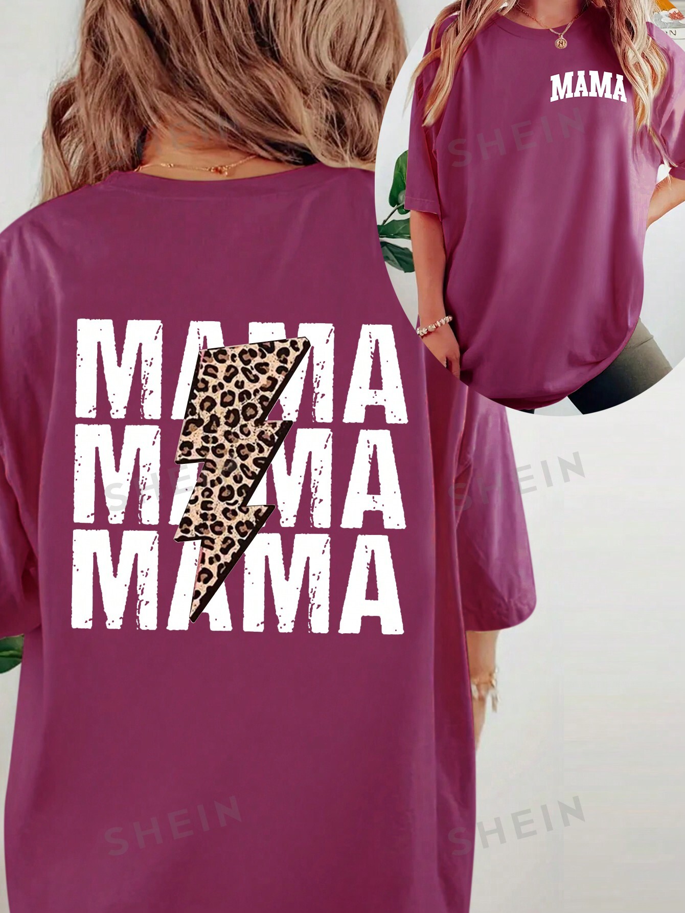 SHEIN LUNE Женская футболка с круглым вырезом и леопардовым принтом, красный фиолетовый