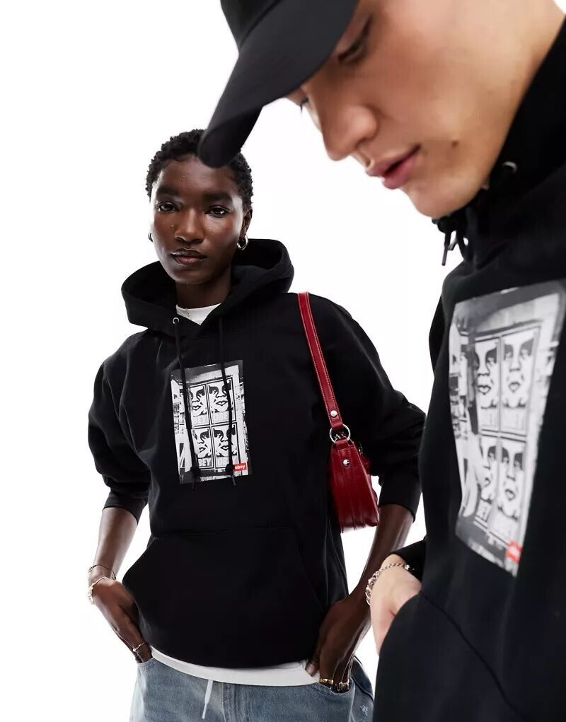 

Черная толстовка унисекс Obey с логотипом с фотопринтом