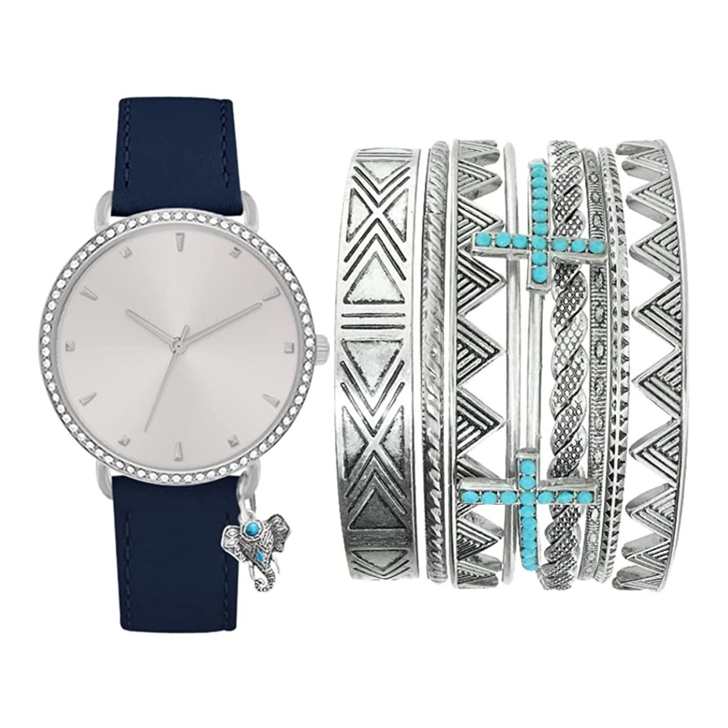 цена Женские часы с подвеской в виде слона, хрустальные часы и серебряный браслет, комплект Jessica Carlyle