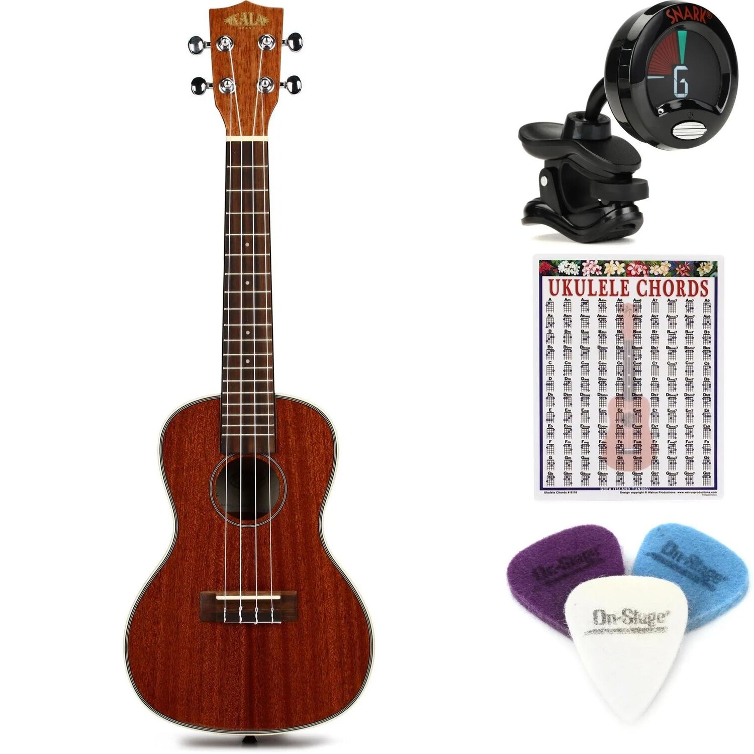 

Новый комплект Kala KA-CG Concert Ukulele Essentials Bundle — глянцевое красное дерево