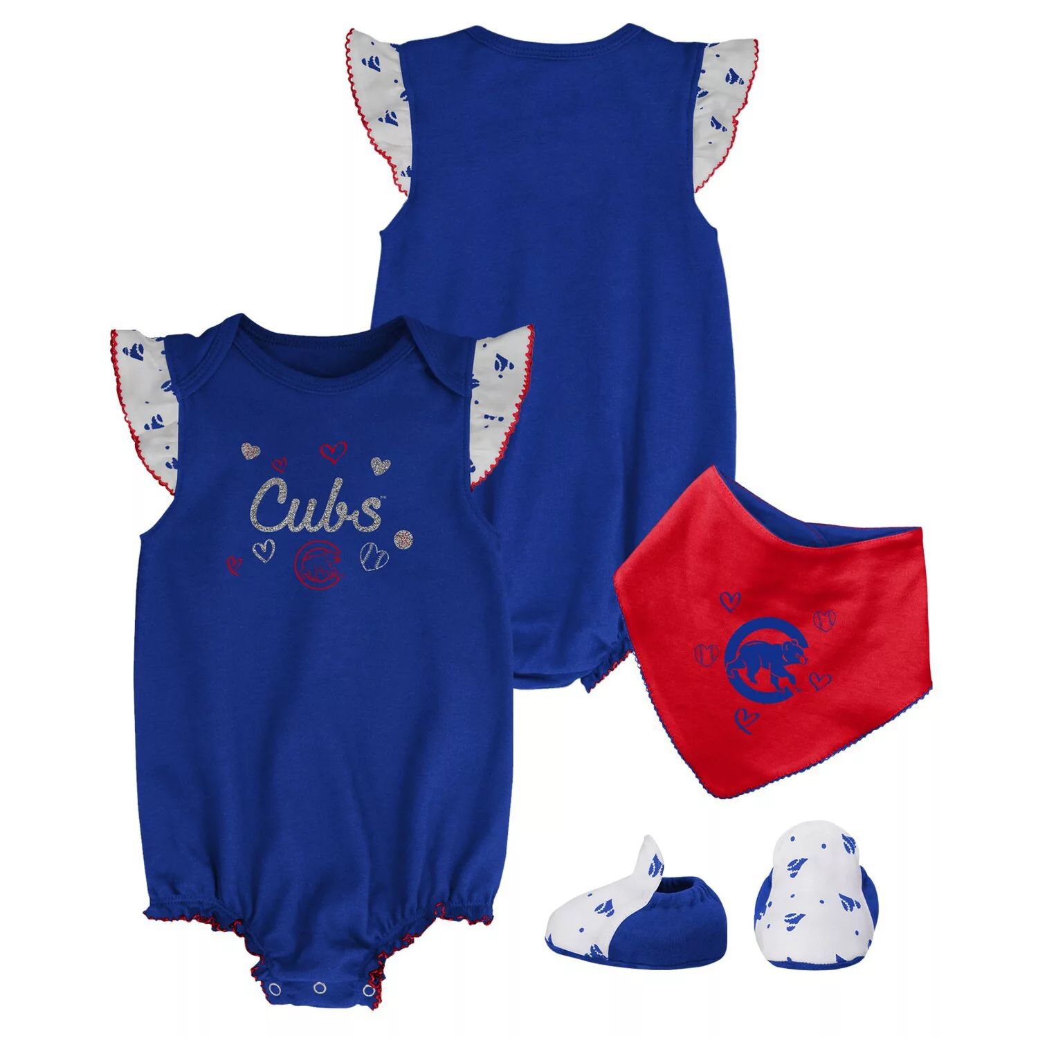 Боди Royal Chicago Cubs из трех предметов для новорожденных и младенцев, комплект с нагрудником и пинетками Outerstuff