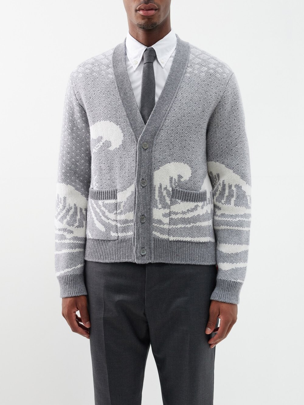 

Кардиган из жаккардовой шерсти fair isle Thom Browne, серый