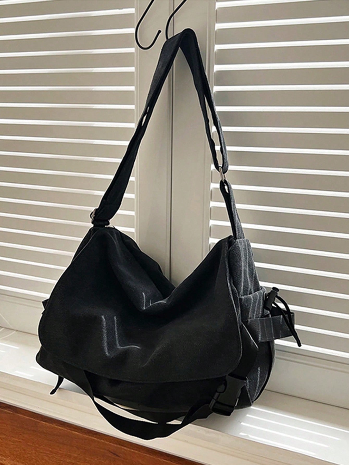 Холщовая сумка-хобо большой вместимости, черный
