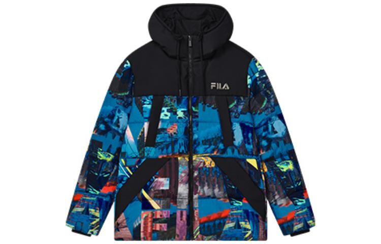 

Пуховик FILA с капюшоном и молнией, черный/синий