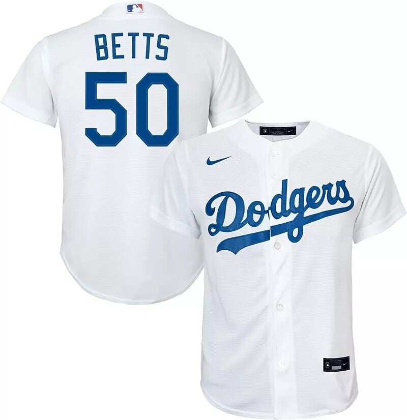 

Мужская реплика Nike Los Angeles Dodgers Mookie Betts #50 Cool Base белого цвета