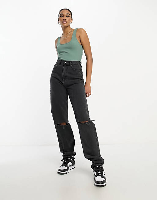 

Боди цвета хаки в рубчик с овальным вырезом ASOS DESIGN Tall