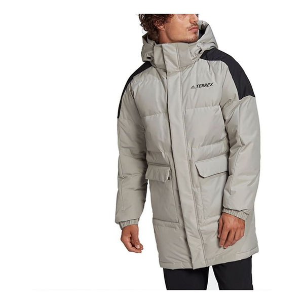 цена Пуховик adidas terrex Colorblock Outdoor mid-length hooded down Jacket Couple Style Gray, серый