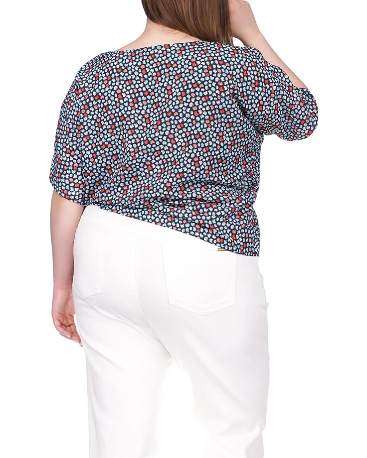

Топ Michael Kors Plus Size Tossed Palm Side Tie Top, цвет Midnight Blue