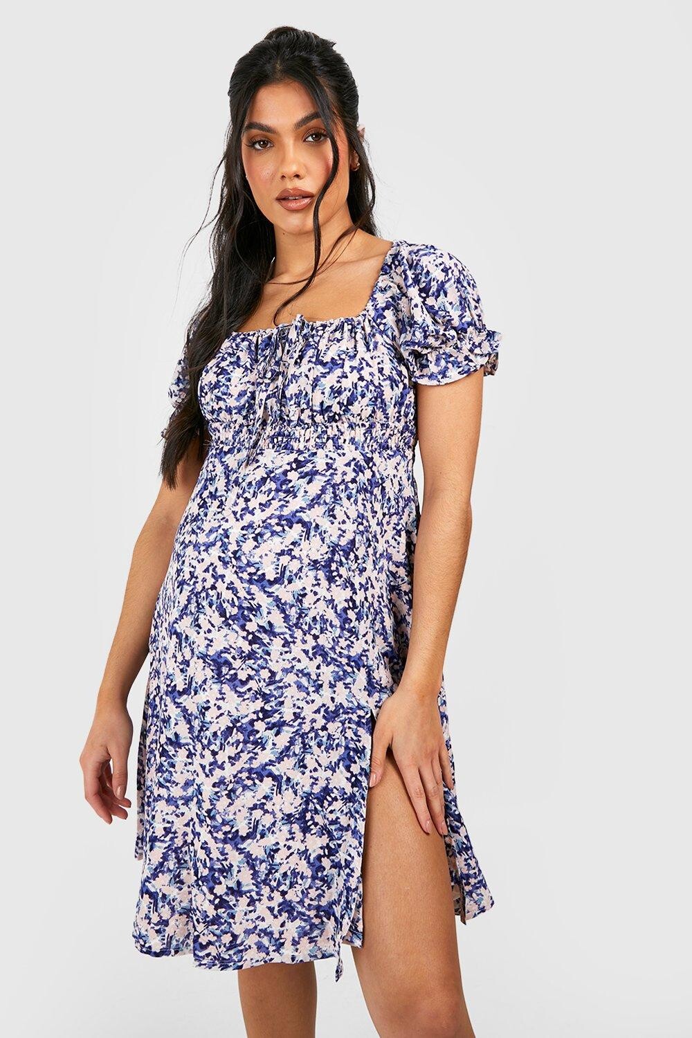 

Платье для бумажных с цветочным вырезом и квадратным вырезом Boohoo, слоновая кость, Бежевый