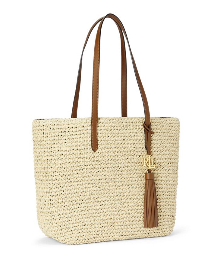 Соломенная сумка-тоут Whitney среднего размера, связанная крючком Lauren Ralph Lauren, тан/бежевый соломенная сумка среднего размера бежевый