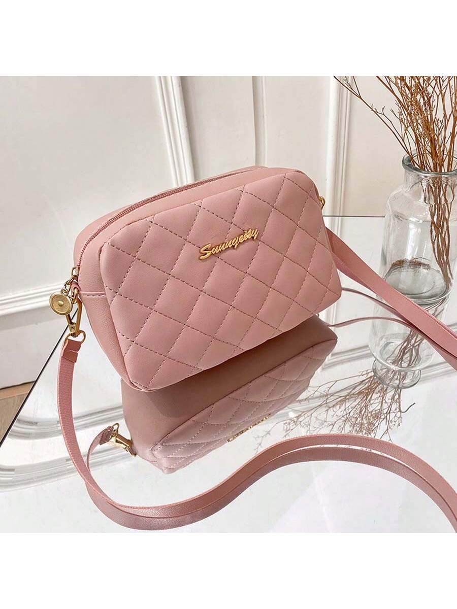 Женская сумка для камеры с ромбовидной нитью и вышивкой, розовый