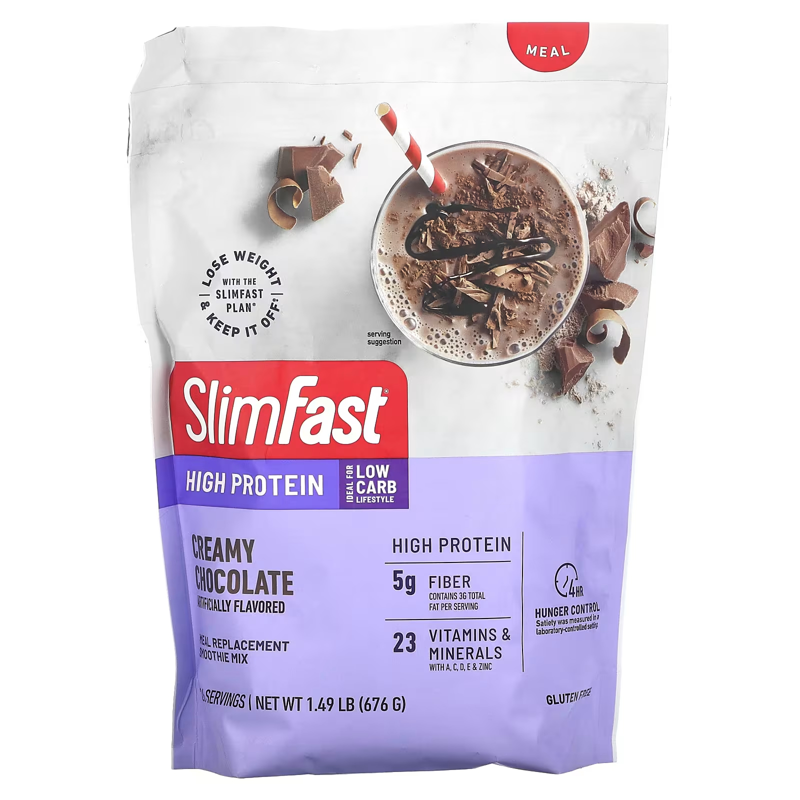 Смесь для смузи SlimFast с высоким содержанием белка, заменитель еды, сливочный шоколад, 1,49 фунта (676 г)