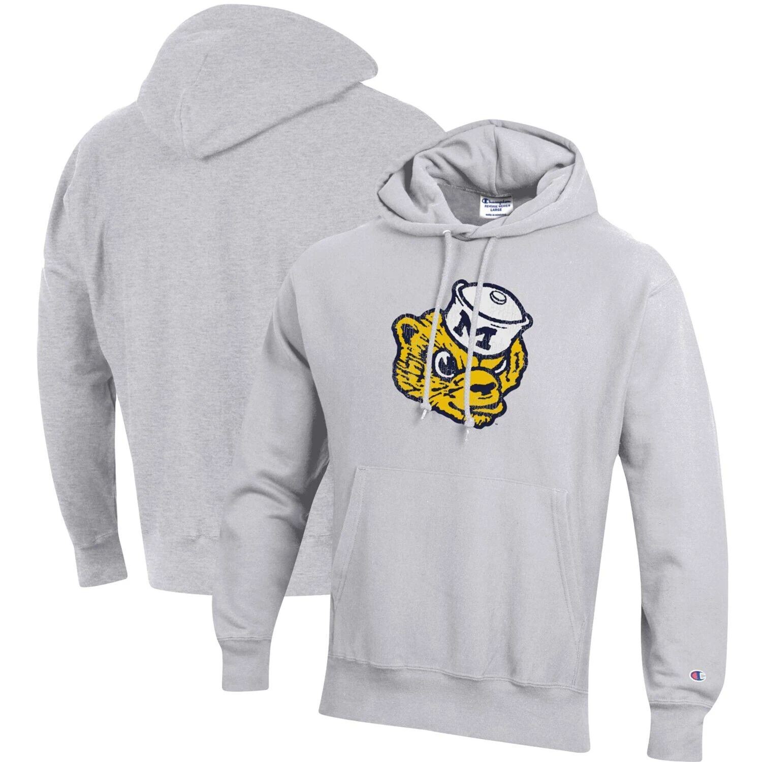 

Мужской серый пуловер с капюшоном и логотипом обратного переплетения Michigan Wolverines Vault Logo Champion
