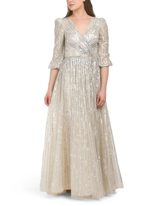 

Платье с лифом и блестками Mac Duggal, цвет Nude/Silver