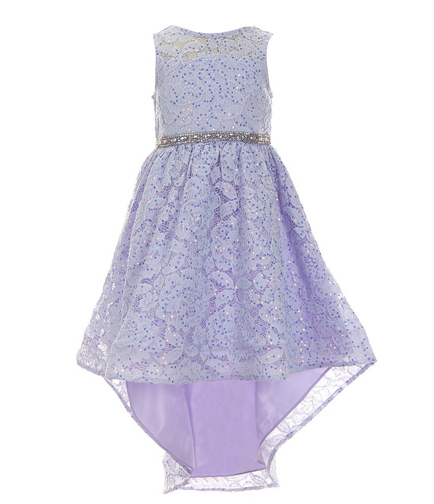 Бальное платье без рукавов Rare Editions для маленьких девочек 2T-6X, украшенное пайетками, кружевное, с высоким и низким подолом, фиолетовый