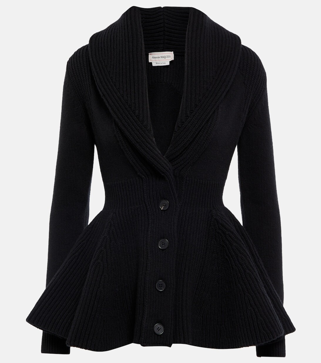 

Шерстяной кардиган с баской Alexander McQueen, фиолетовый