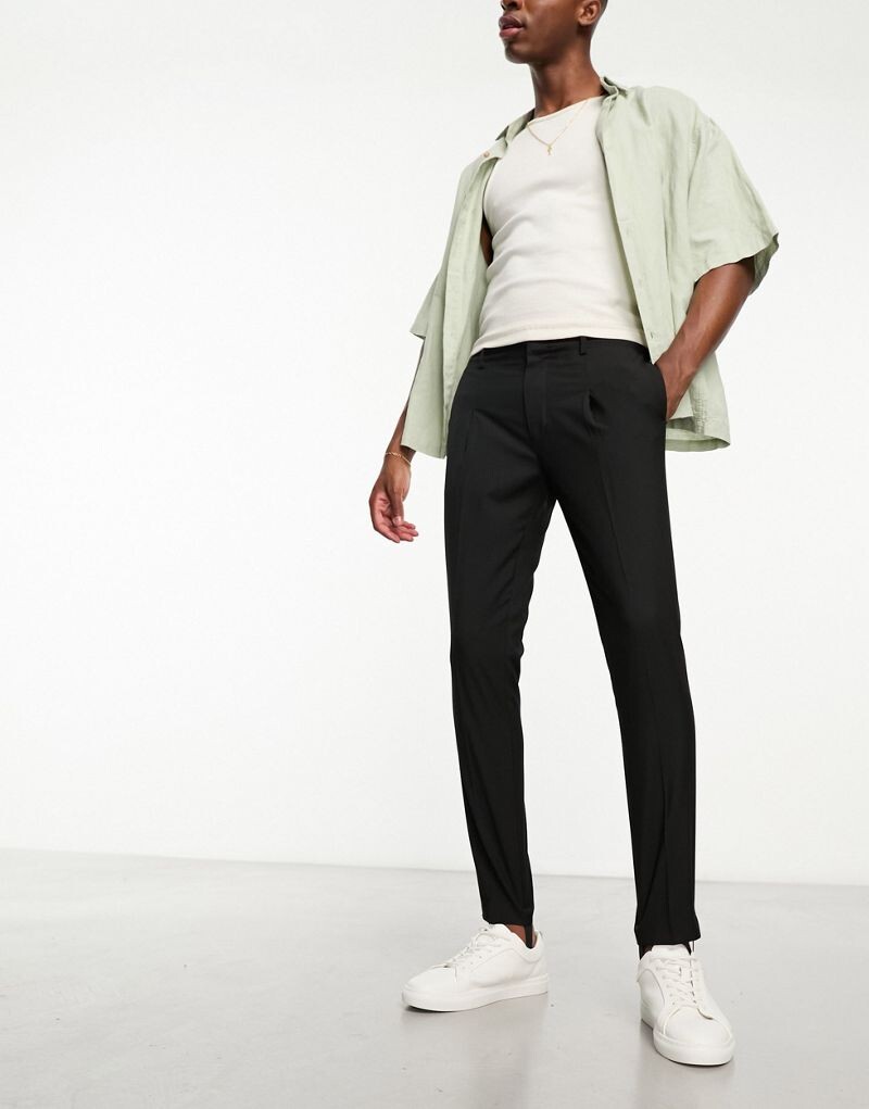 Черные элегантные брюки со штрипками ASOS DESIGN