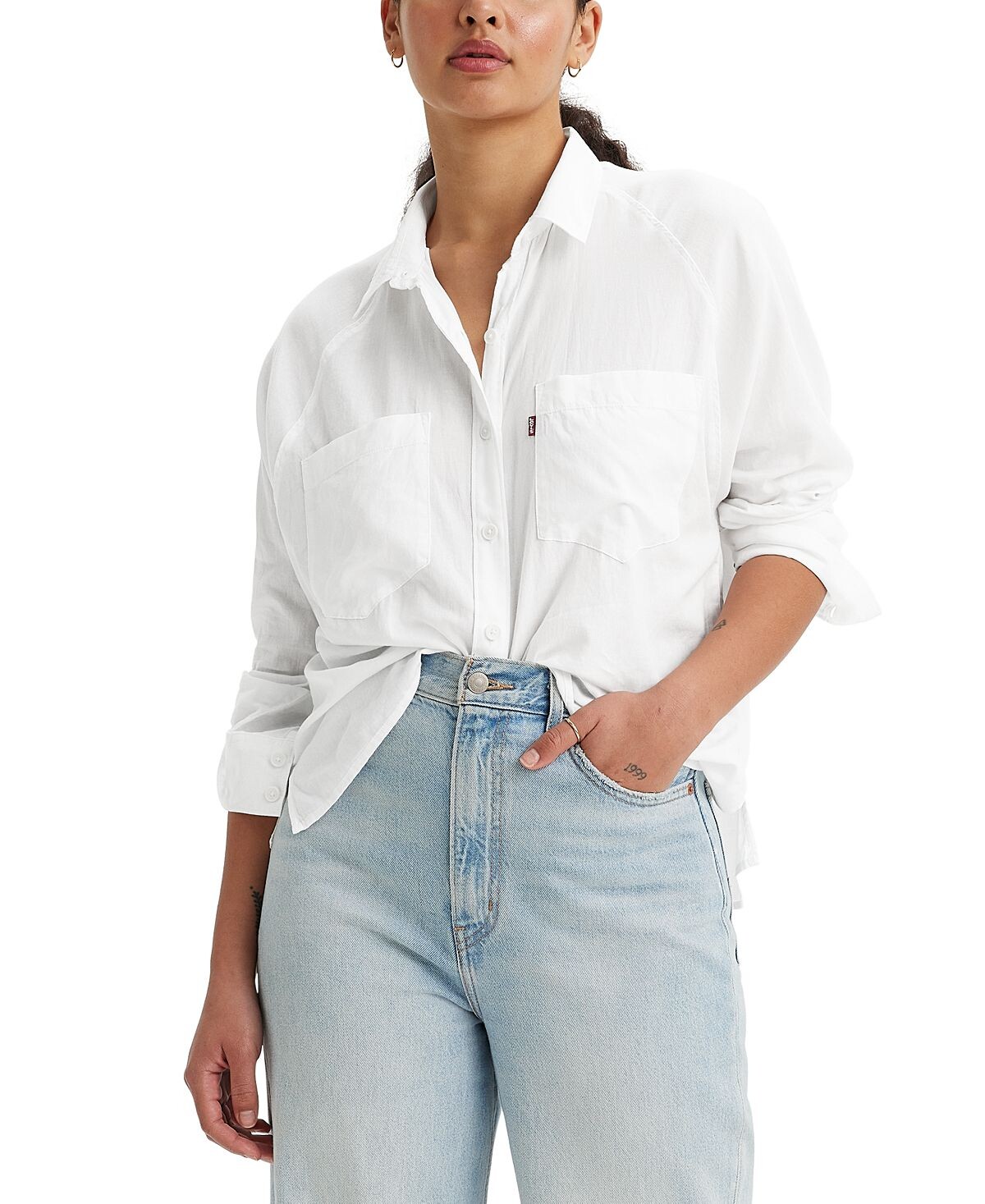 

Женская хлопковая рубашка реглан с длинными рукавами Harrison Levi's, белый