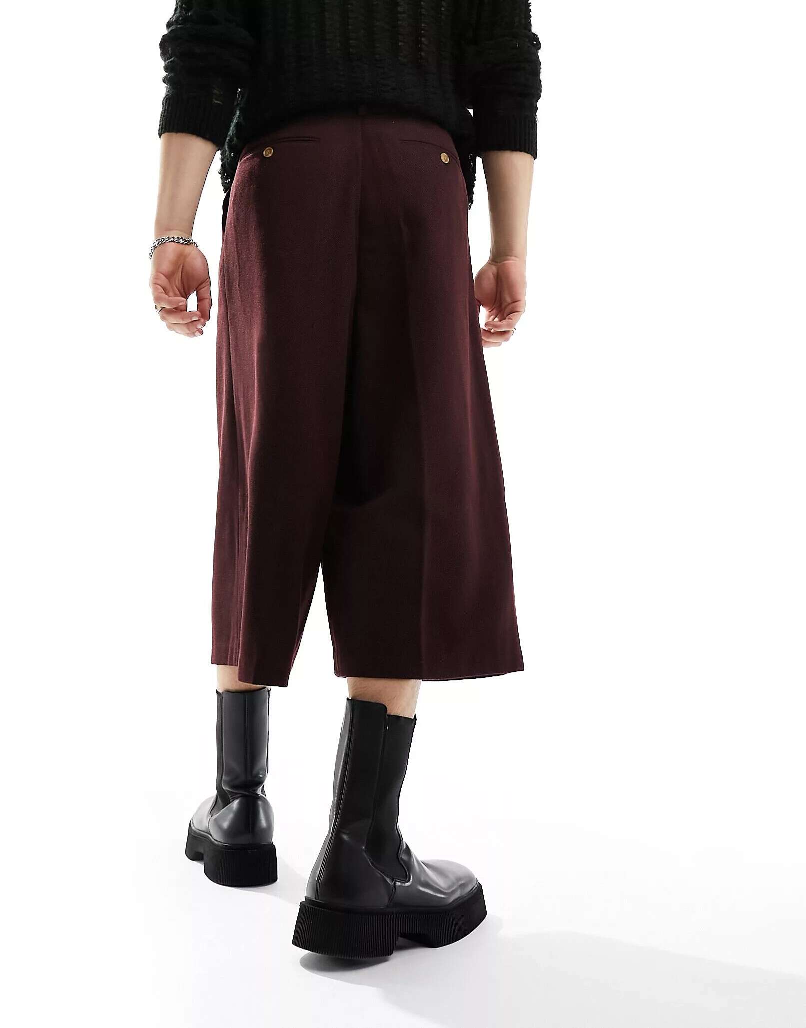 Бордовые укороченные брюки из смесовой шерсти ASOS брюки uniqlo из шерсти укороченные черный