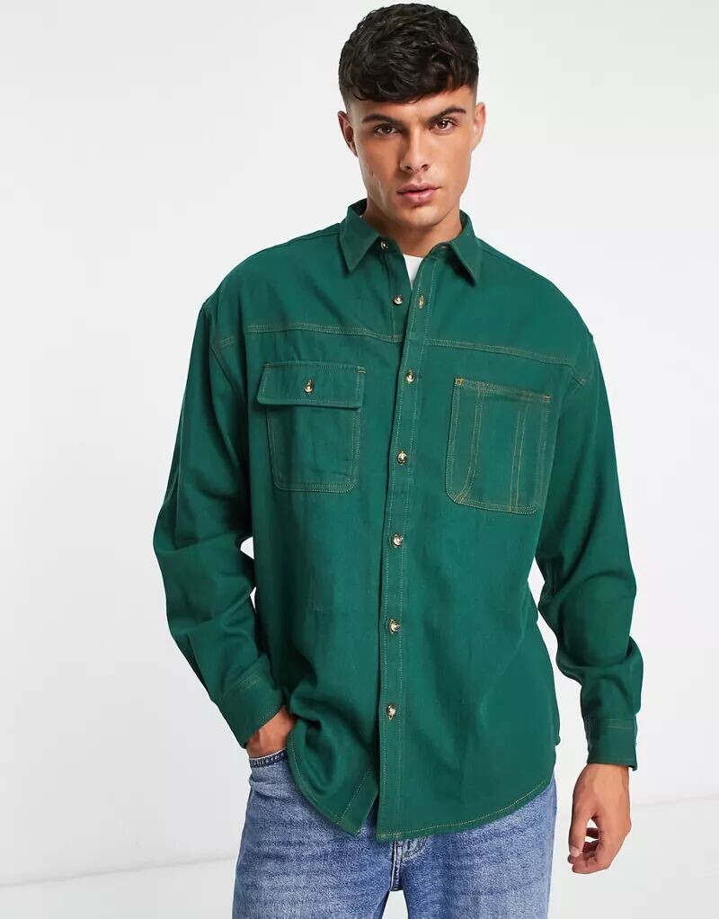 

Зеленая джинсовая рубашка оверсайз ASOS