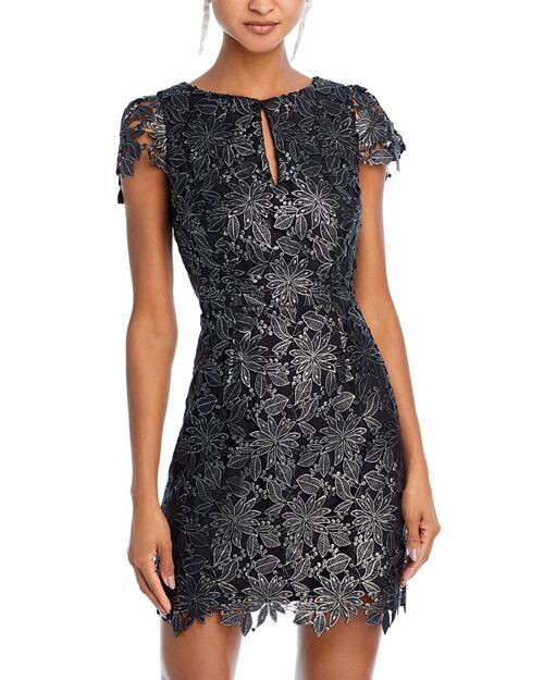 

Кружевное мини-платье Shayna с фольгой MILLY, цвет Black