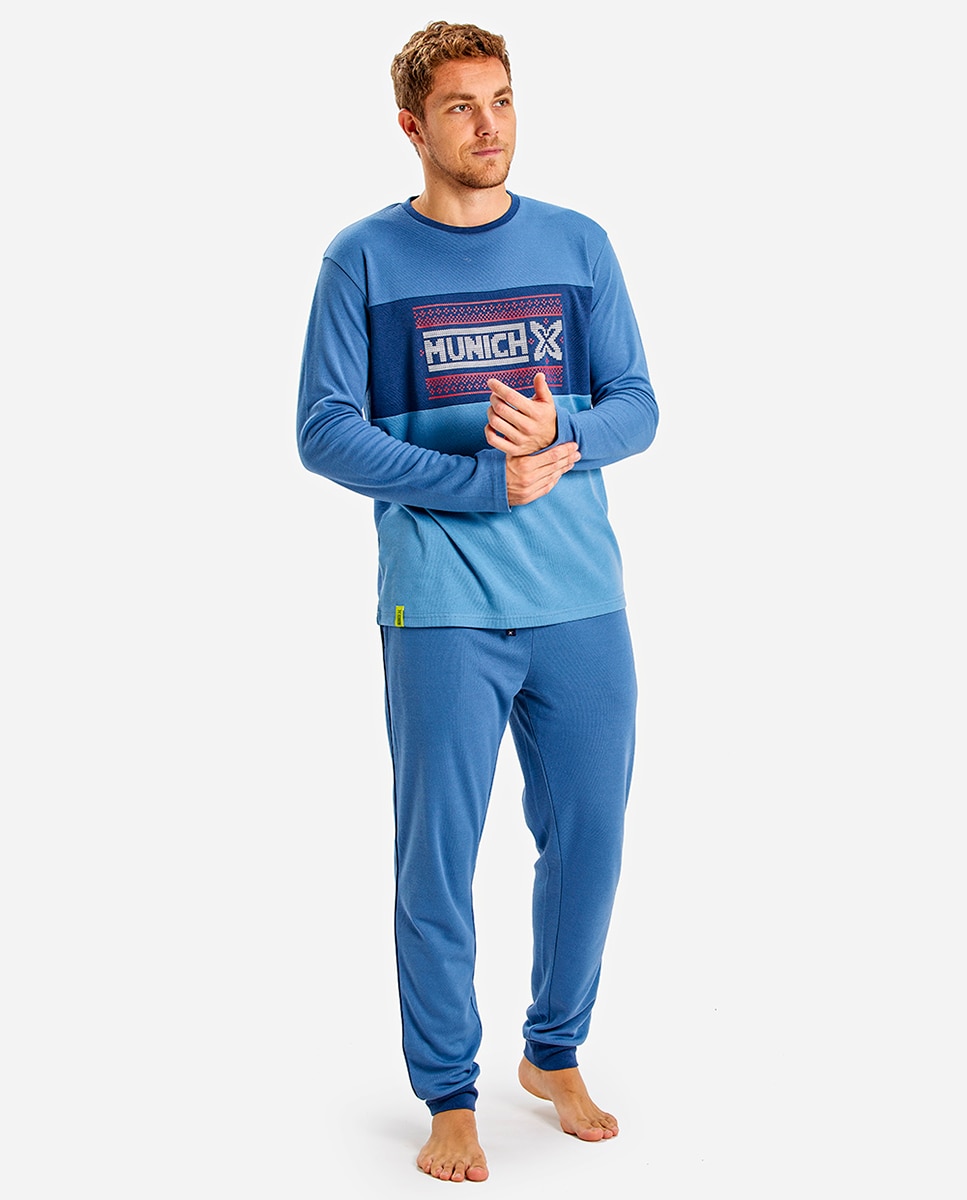Мужская длинная пижама синего цвета Munich, синий