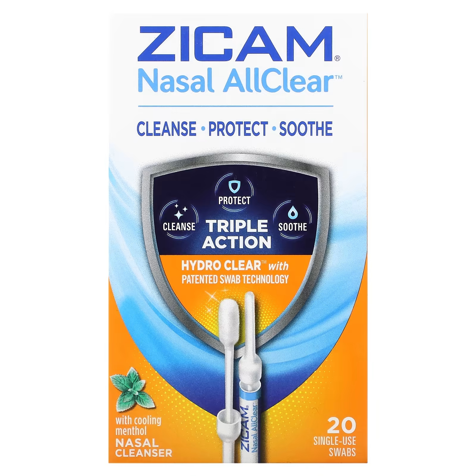 Средство для носа Zicam Nasal AllClear очищающее с охлаждающим ментолом, 20 одноразовых тампонов