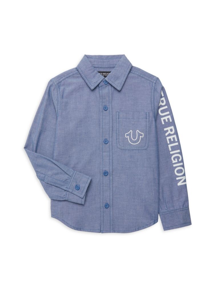 

Рубашка из шамбре с логотипом для маленьких мальчиков True Religion, синий