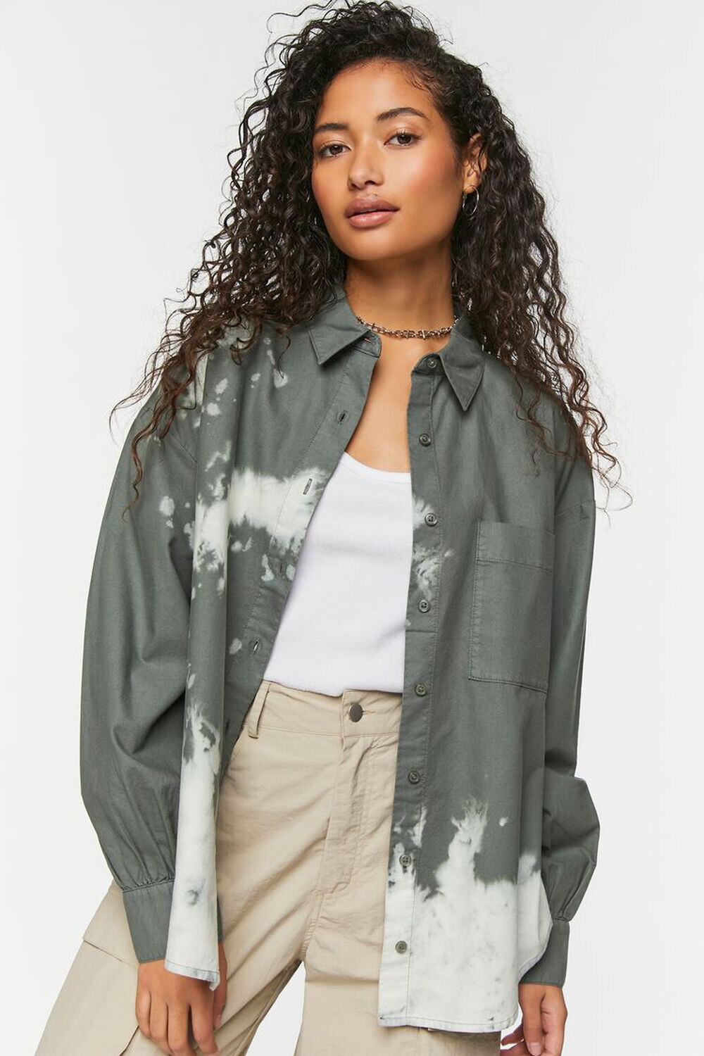 

Рубашка с длинными рукавами Bleach Dye Forever 21, зеленый