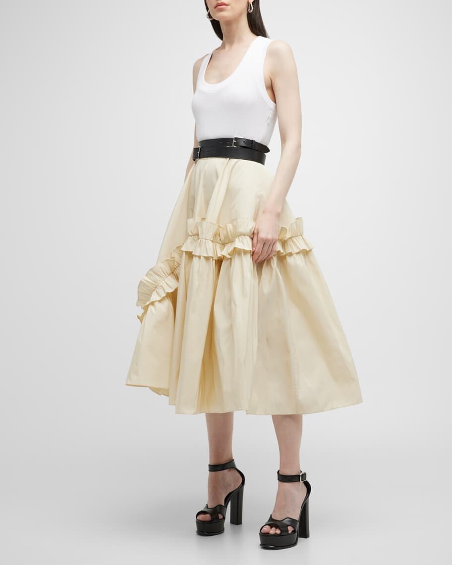 

Платье миди из смешанной техники с оборками и отделкой Alexander McQueen