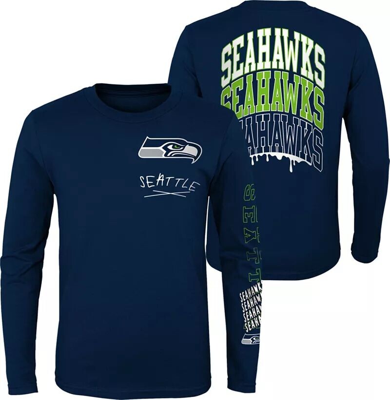 

Nfl Team Apparel Little Kids' Seattle Seahawks Drip Темно-синяя футболка с длинными рукавами