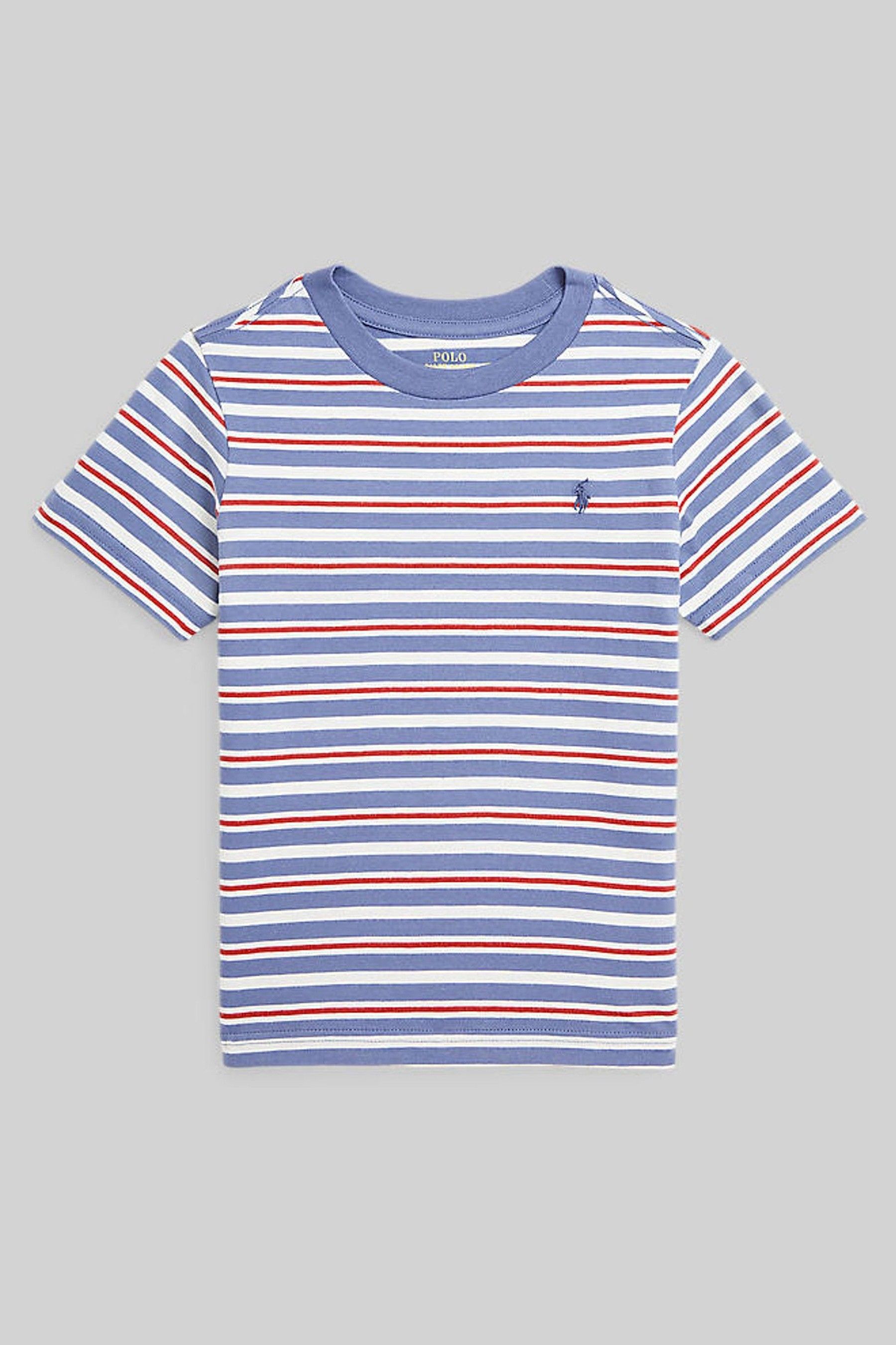 цена Полосатая футболка для мальчика с логотипом Polo Ralph Lauren, синий