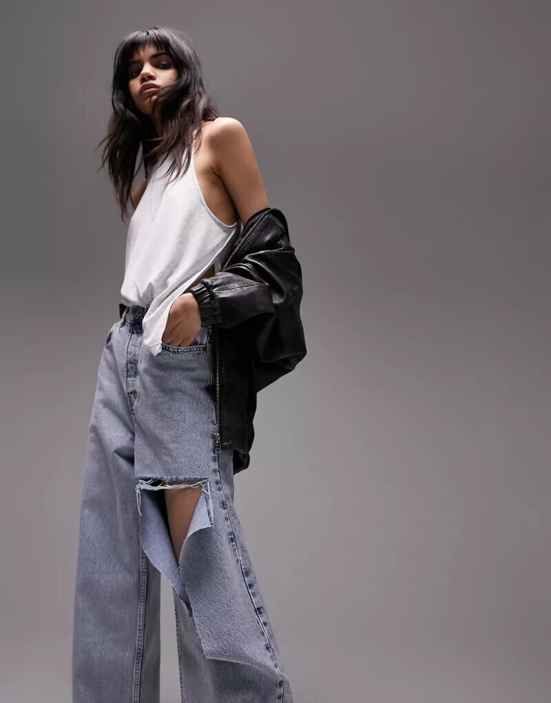 

Рваные джинсы оверсайз Topshop с отбеленным эффектом