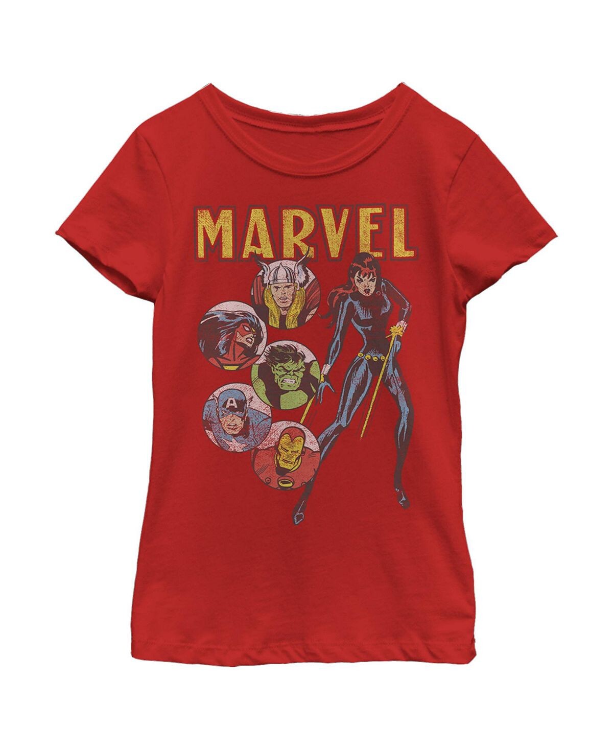 

Детская футболка с винтажными портретами «Мстители» для девочек Marvel