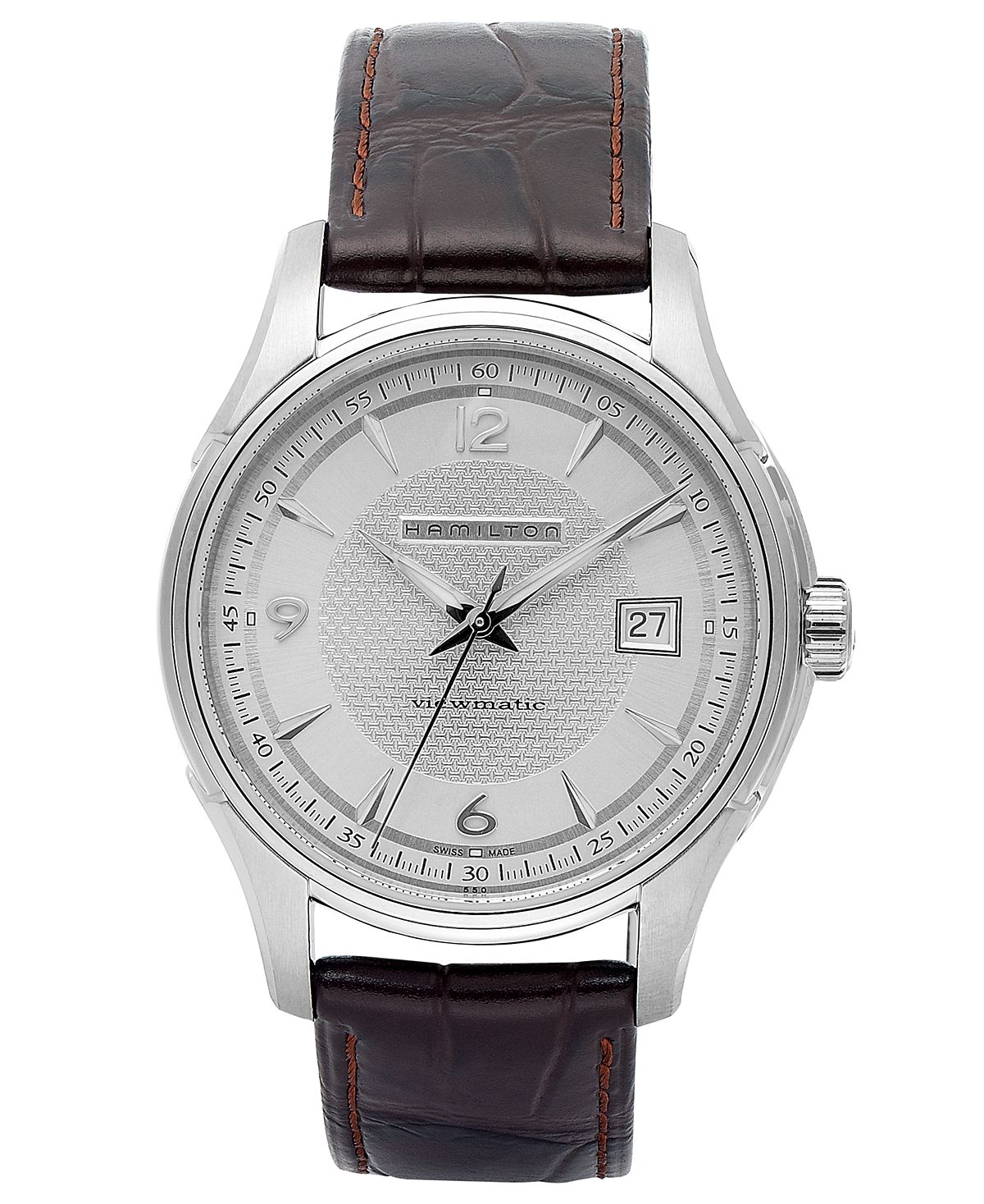 Мужские швейцарские автоматические часы Jazzmaster Viewmatic с коричневым кожаным ремешком 40 мм H32515555 Hamilton наручные часы hamilton jazzmaster chrono quartz