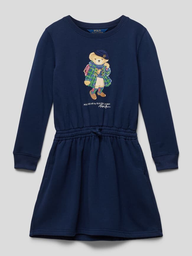 

Мини-платье с принтом этикетки Polo Ralph Lauren, темно-синий