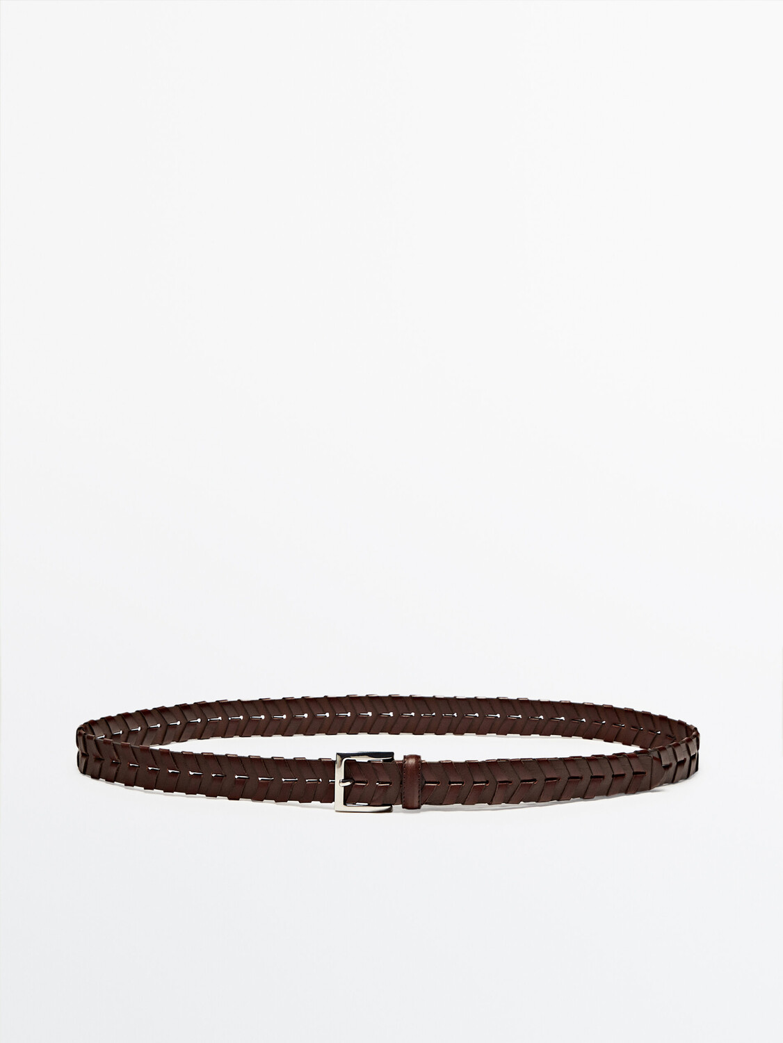 

Плетеный кожаный ремень Massimo Dutti, коричневый
