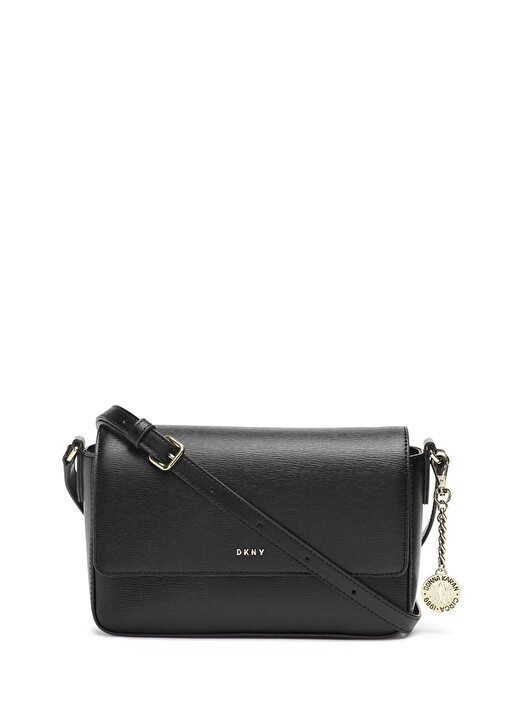 

Черная женская кожаная сумка на плечо с магнитом Dkny