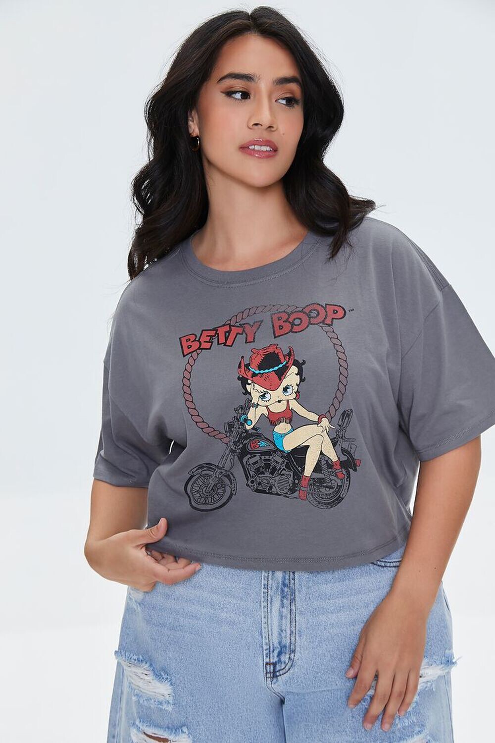 

Футболка с рисунком Betty Boop больших размеров Forever 21, серый